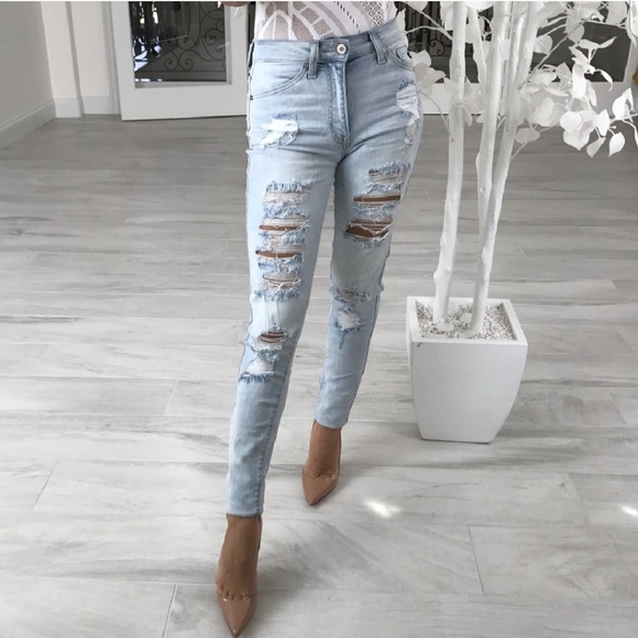 Tucker Light Wash Destroyed Denim - Picture 2 of 5